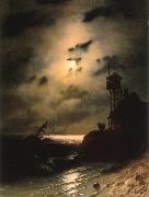 Ivan Aivazovsky Moonlit Seascape With Shipwreck Spain oil painting artist